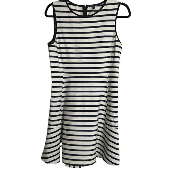THEORY NIKAY Navy Blue & Ivory Breton Striped Dress Size 10 - Picture 1 of 7